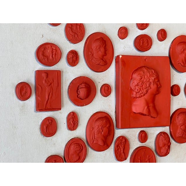 Set of Three Grand Tour Neoclassical Vintage Red Plaster Cast Waxed Intaglio Arrangements For Sale - Image 10 of 12