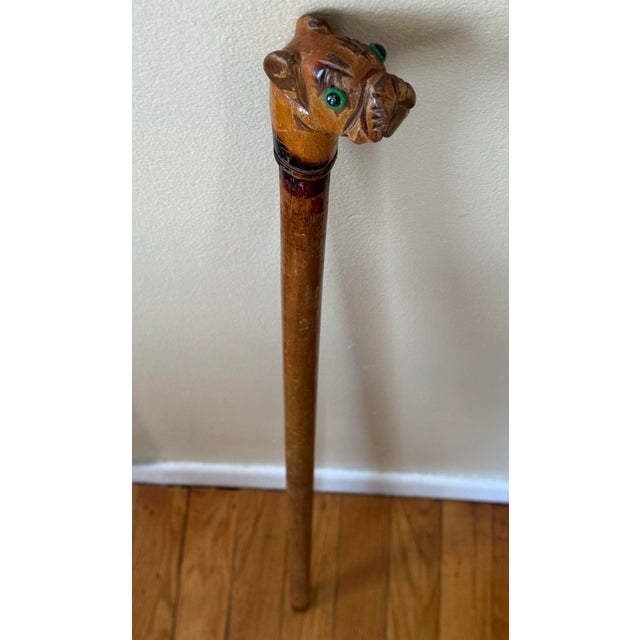American Folk Art Carved Bulldog Dog Cane For Sale - Image 6 of 9