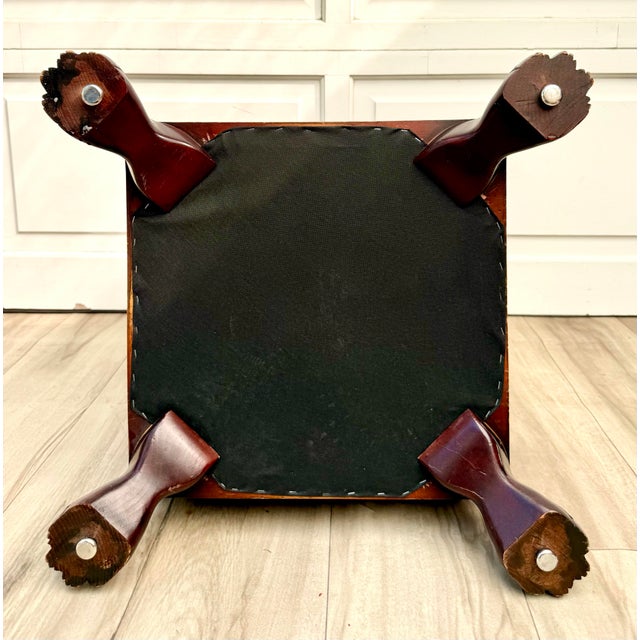 Mid-Century Regency Revival Paw Foot Ottoman in Tiger Upholstery For Sale - Image 11 of 11