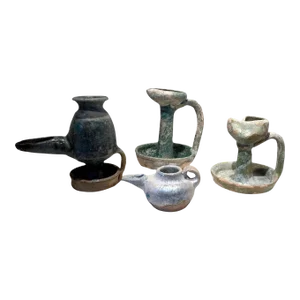 Persian Glazed Ceramic Oil Lamps - Set of 4