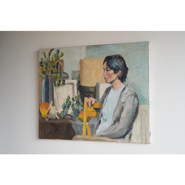 Jacques van Loock, Portrait of a Sitting Woman, Oil on Canvas, 1950s For Sale - Image 4 of 12