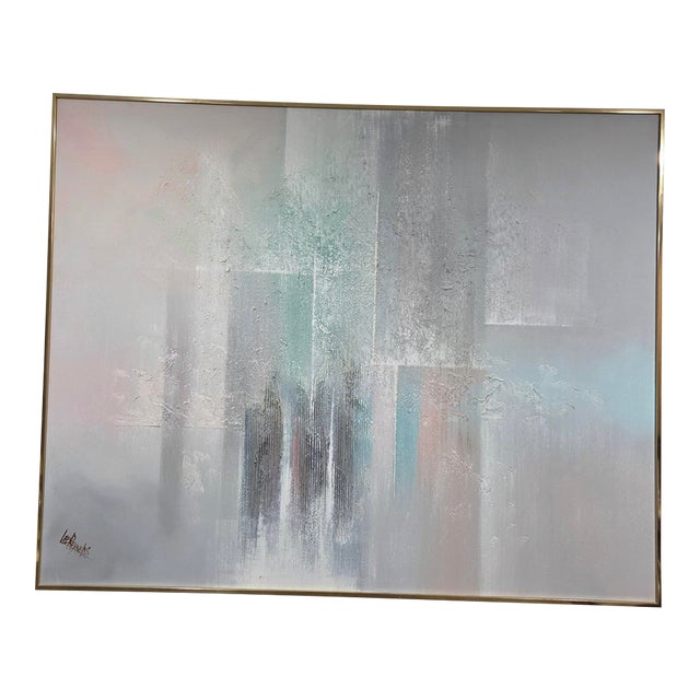 Lee Reynolds Signed Large Abstract Contemporary Painting, Framed, Lilac, Gray For Sale