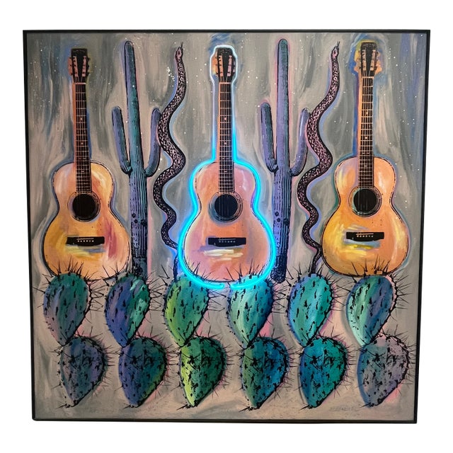 1990s Phillip Hazard Neon Cactus Artwork For Sale