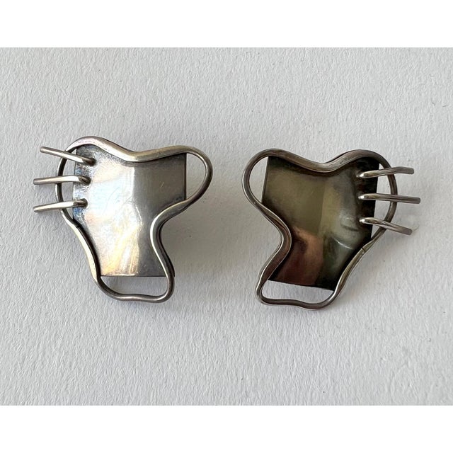 1950s Carolyn Gleick Rosene Sterling Silver Handmade Amoeba Freeform Earrings For Sale - Image 4 of 6
