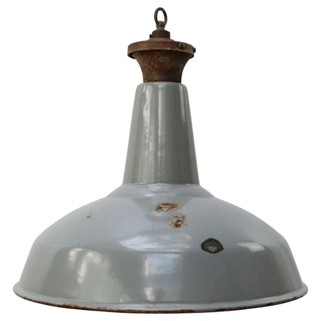 1950s Vintage Industrial British Gray Enamel Pendant Lamp For Sale - Image 5 of 5
