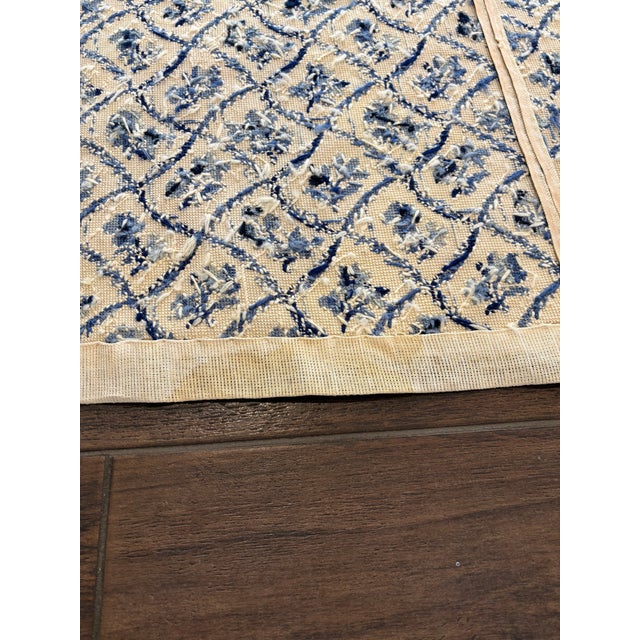 Cream Vintage Large Blue and White Needlepoint on Cream Background Textile For Sale - Image 8 of 8