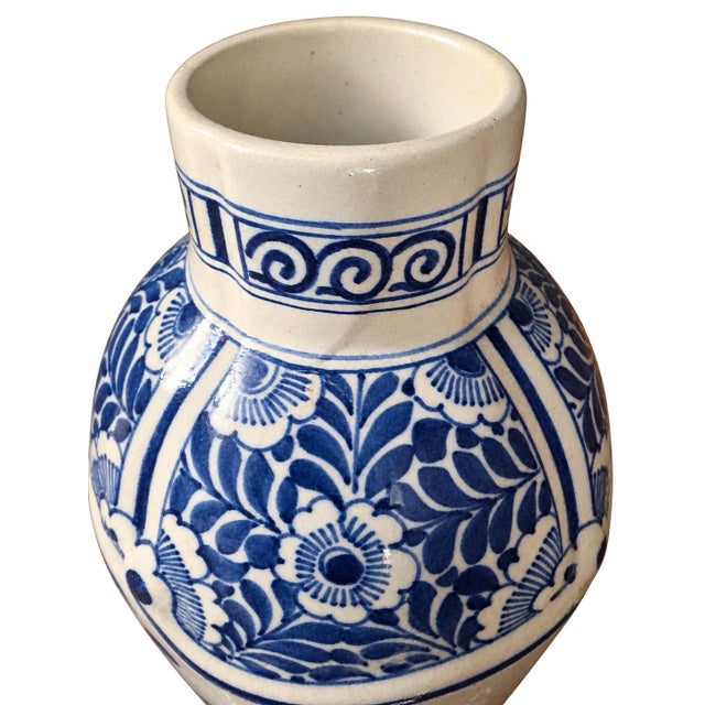 Ceramic Antique 1911 Royal Delft De Porceleyne Fles Lidded Vase With Panoramic Dutch Landscape For Sale - Image 7 of 9
