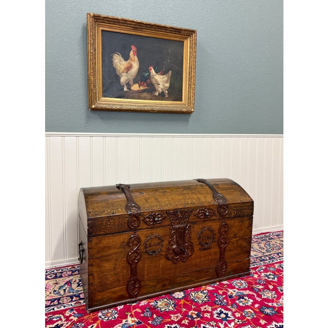 Antique Danish Dome Top Trunk Chest Blanket Box Storage Coffer Oak Mid 19th C For Sale - Image 4 of 18