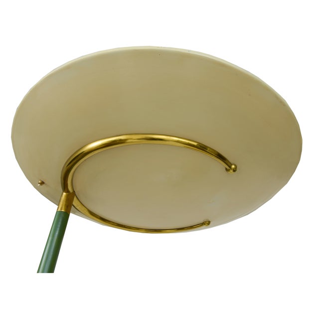 Mid-Century Modern 1960s Round Beige Marble Base Green Enameled Stem Adjustable Arm Floor Lamp For Sale - Image 3 of 7
