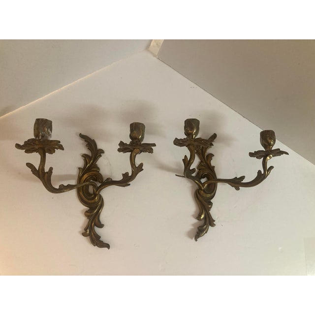 French Louis XV Bronze Candle Wall Sconces a Pair. They have never been electrified and are original 19th Century. Add...