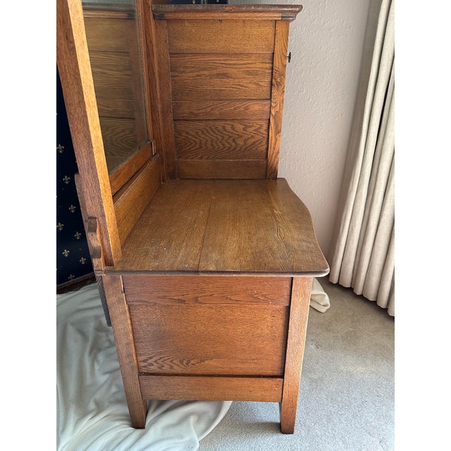 1900s Antique Oak Bi-Level Gentleman’s Dresser With Swivel Mirror For Sale - Image 11 of 12