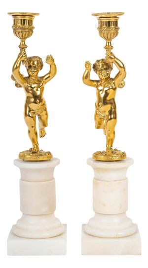 19th Century Napoleon III Gilt Bronze Candleholder with Marble Base, Set of 2