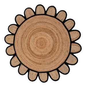 Black Round Jute Scallop Rug - 3'x3'