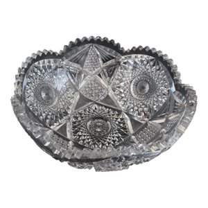 American Brilliant Period Cut Crystal Bowl – 10” Sawtooth Rim, Deep Hobstar & Strawberry Diamond Cutting, C. 1900–1915