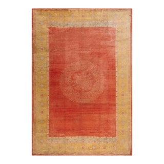 1890s Orange Medallion Antique Turkish Decorative Oushak Rug 11' 2" X 16' 4" Handknotted Wool Carpet For Sale