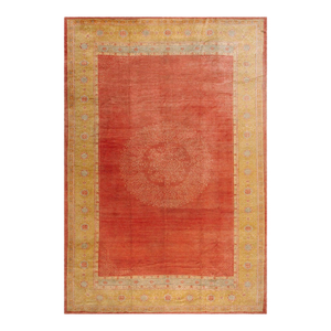1890s Orange Medallion Antique Turkish Decorative Oushak Rug 11' 2" X 16' 4" Handknotted Wool Carpet