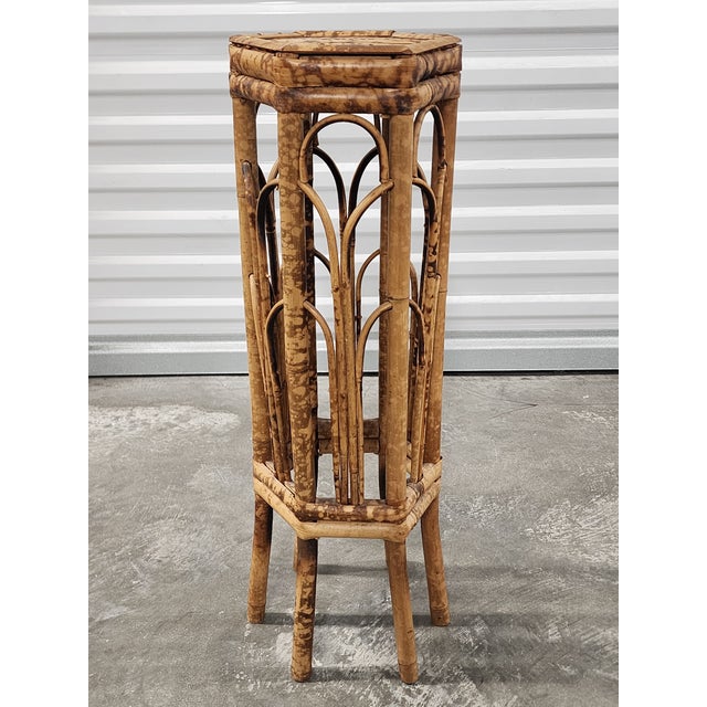 Vintage Mid-Century Bamboo Tortoise Shell Plant Stand For Sale - Image 4 of 10