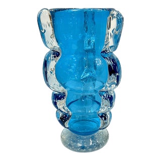 Signed Italian Sky Blue Murano Glass Vase by Flavio Costantini For Sale