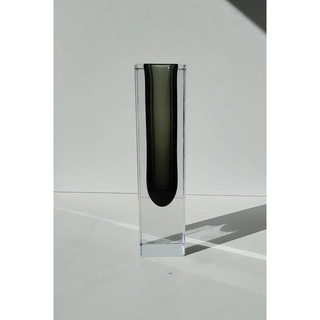 Fantastic Murano block glass vase in grey, attributed to Flavio Poli, in the 1970s, Italy. This item is a wonderful...