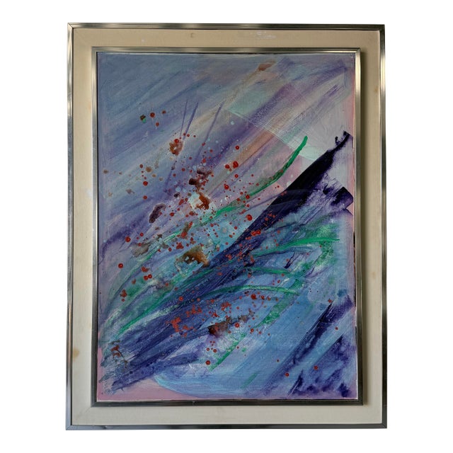 1970s Mid-Century Abstract Expressionist Acrylic on Canvas Painting, Framed For Sale