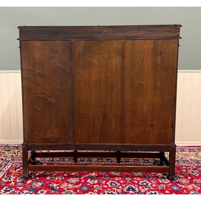 Antique English Jacobean Bookcase Bookshelf Cabinet Wavy 3 Door Glass Mahogany For Sale - Image 14 of 14