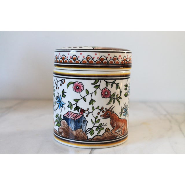 Mid 20th Century Vintage Hand-Painted Portuguese Ceramic Canister or Trinket Pot For Sale - Image 5 of 10