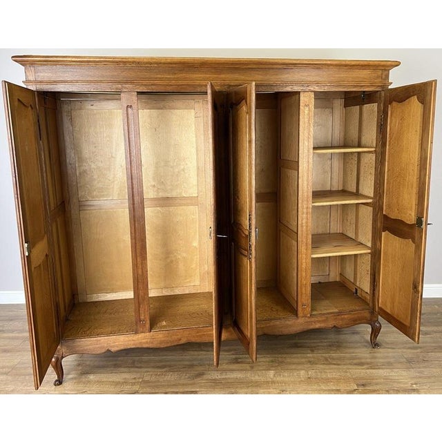 Vintage French Louis XVI Style Carved Oak 4-Door Wardrobe For Sale - Image 11 of 12