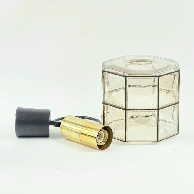 Mid-Century Glass & Brass Pendant/Ceiling Light From Limburg, Germany, 1960s For Sale - Image 9 of 10