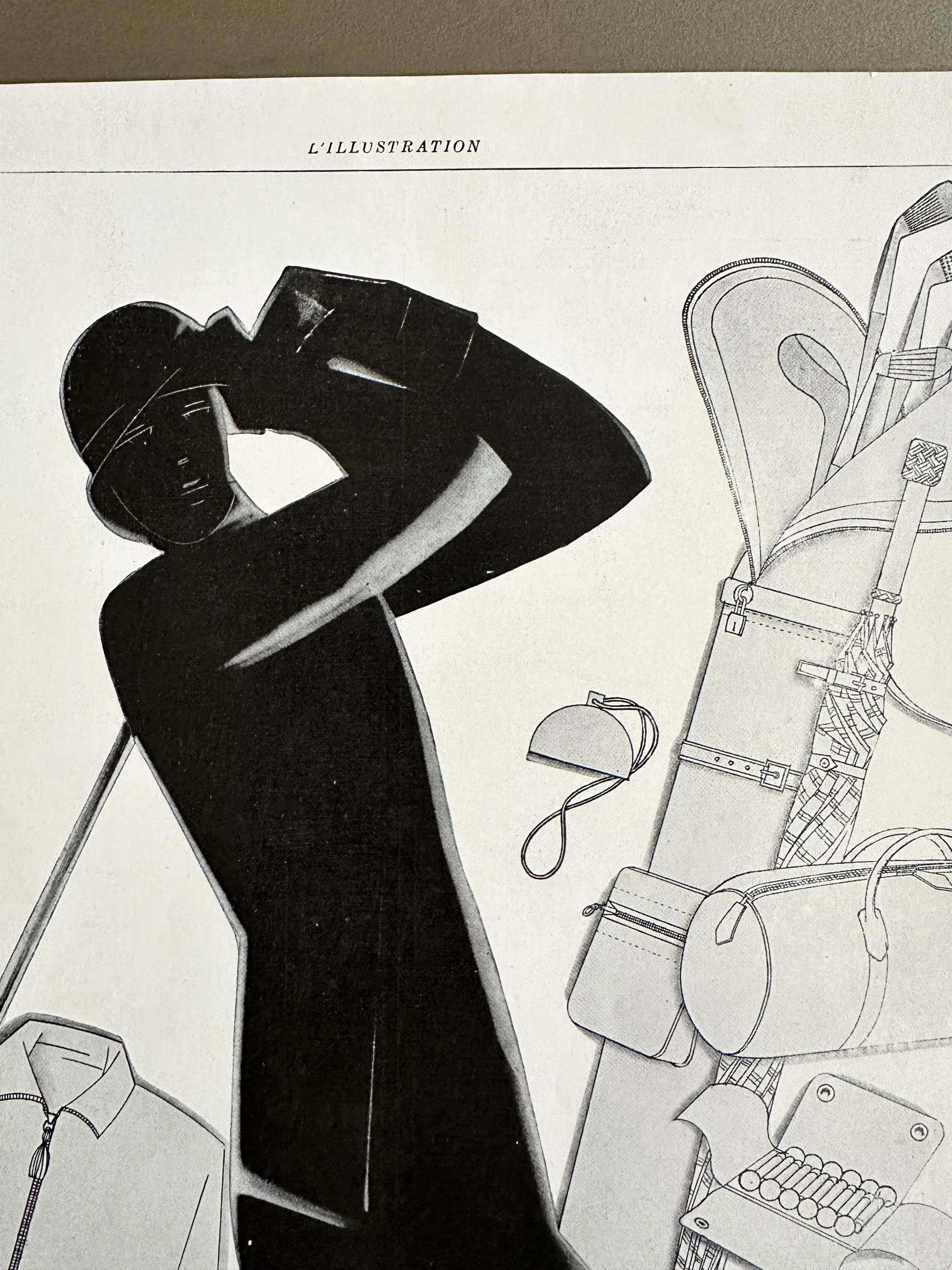 1929 French Vintage Hermes Advertisement Print, Golf Player and