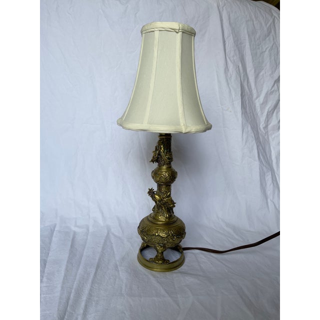Chinese A Pair of 1950s Carved Bronzed Brass Lamps For Sale - Image 3 of 11