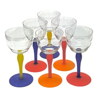 Colorful Memphis Style Crystal Stemware Attributed to Kosta Boda - Set of 6 For Sale