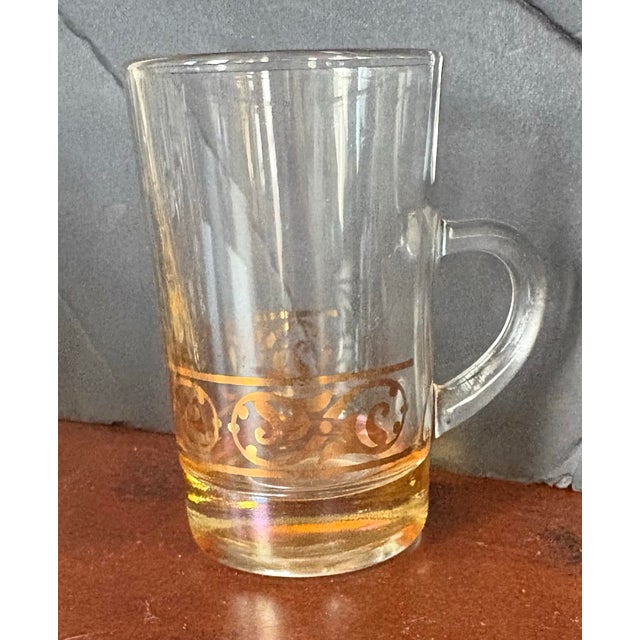Mid 20th Century Vintage Italian Gold Scroll Glass Mugs | Mid-Century Modern Barware | Set of Seven | Made in Italy For Sale - Image 5 of 9