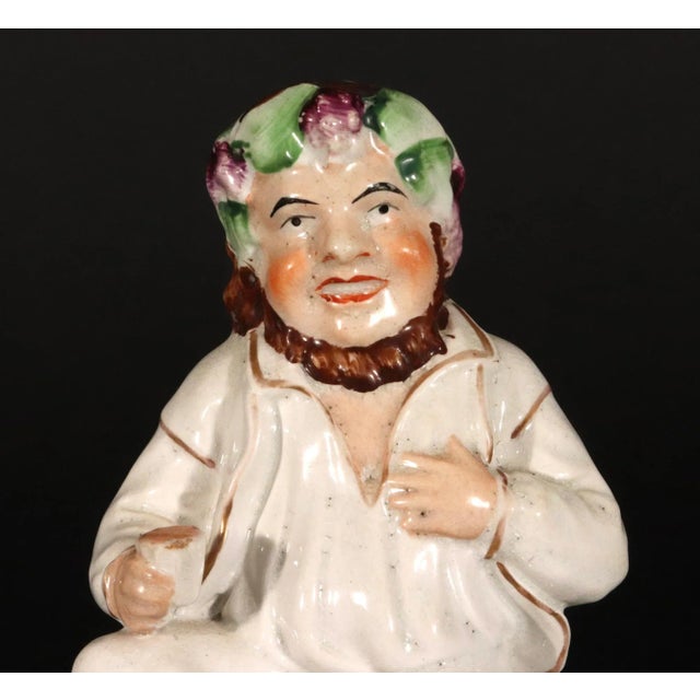 Staffordshire Staffordshire Pottery Figure of Bacchus With Cup on a Wine Barrel For Sale - Image 4 of 8