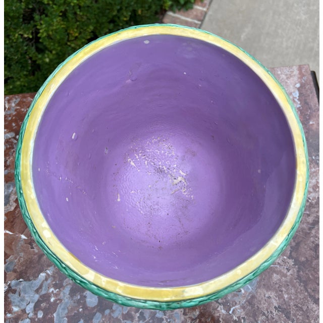 Antique English Majolica Cache Pot Planter Bowl Footed Jardiniere Angels Birds For Sale - Image 4 of 13