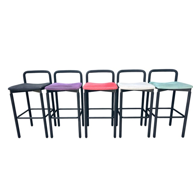 80s Postmodern “Rubber Bar Stools” – Set of 5 – Attributed to Brian Kane for Metropolitan Furniture For Sale In Naples, FL - Image 6 of 12