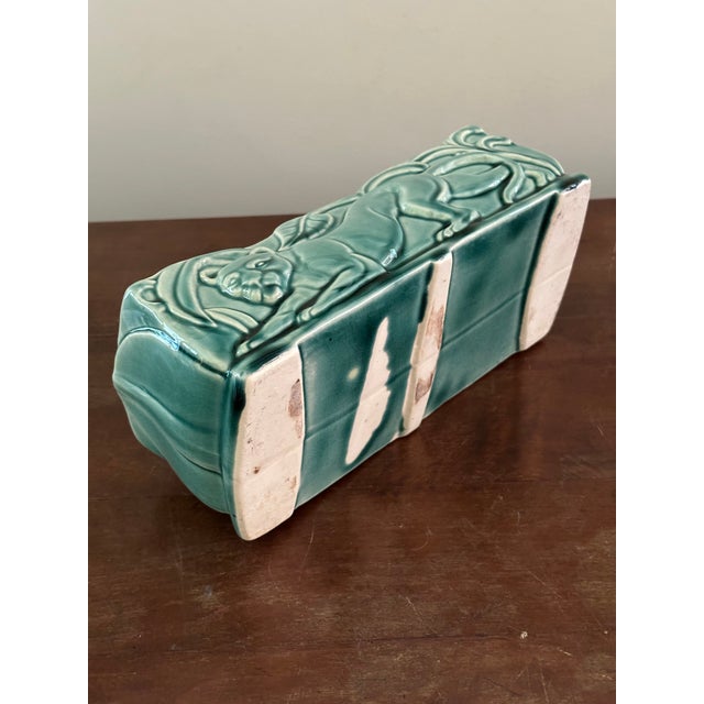 Vintage Green Panther Planter Rectangular Ceramic Console Bowl Mid Century Art Pottery For Sale In Boston - Image 6 of 8