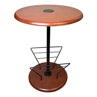 Postmodern Portuguese Wooden Side Table with Magazine Rack, 1980s For Sale