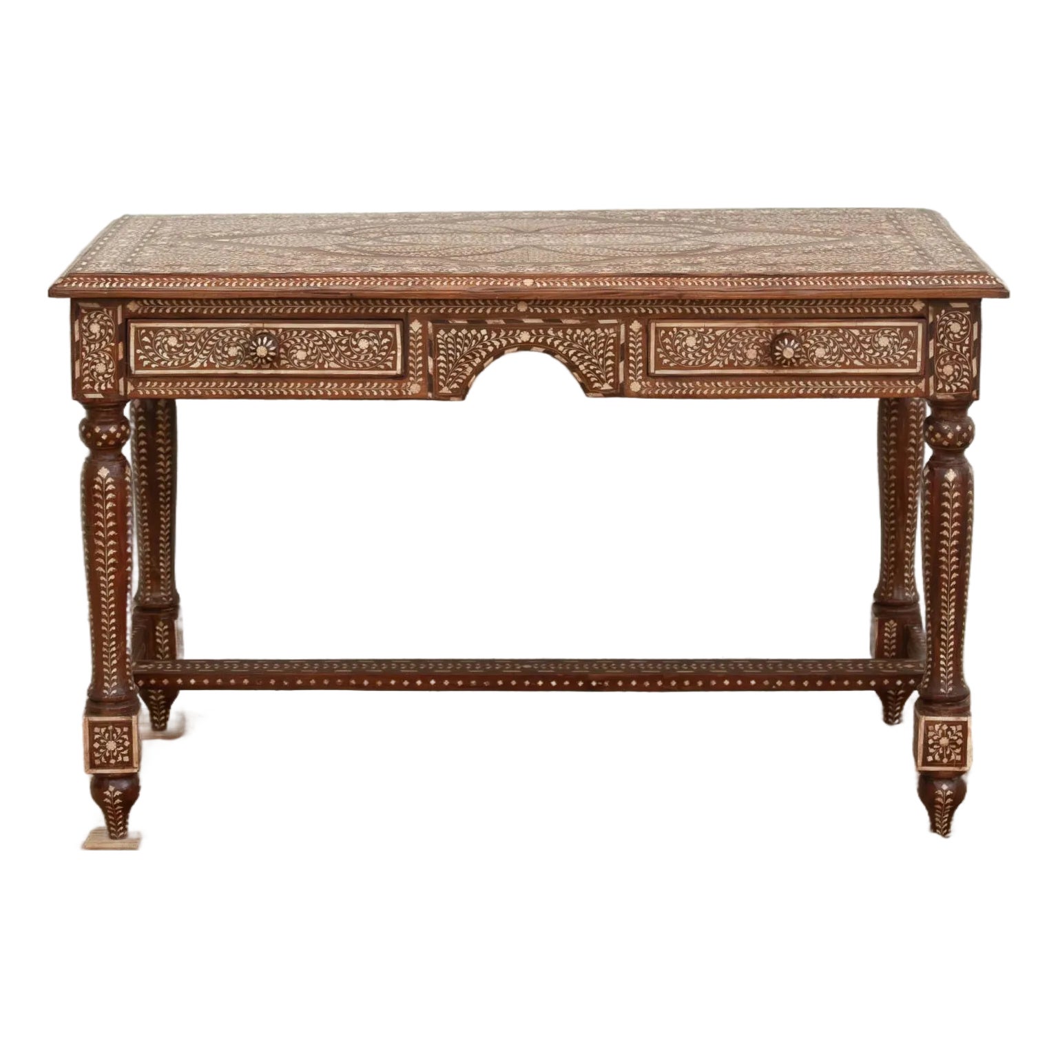 Exquisite Medallion Top Inlay Writing Table | Chairish