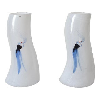 2 Kosta Boda " Cat Walk " Handblown Vases by Kjell Engman For Sale