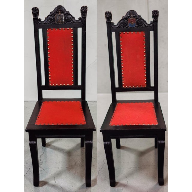 Gothic Set of Four 19th Century/Early 20th Century Spanish Jacobean-Style Gothic Revival Chairs For Sale - Image 3 of 12