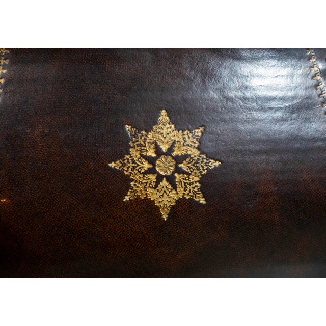 Leather Wrapped Gold Embossed Hollywood Regency Side Table For Sale - Image 10 of 15