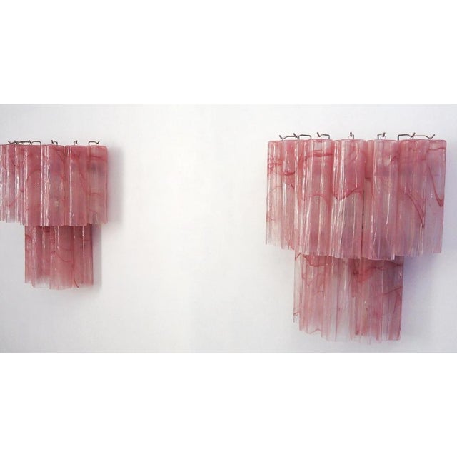 Murano Glass Tube Wall Sconces with 13 Pink Alabster Glass Tube, 1990s, Set of 2 For Sale - Image 12 of 17