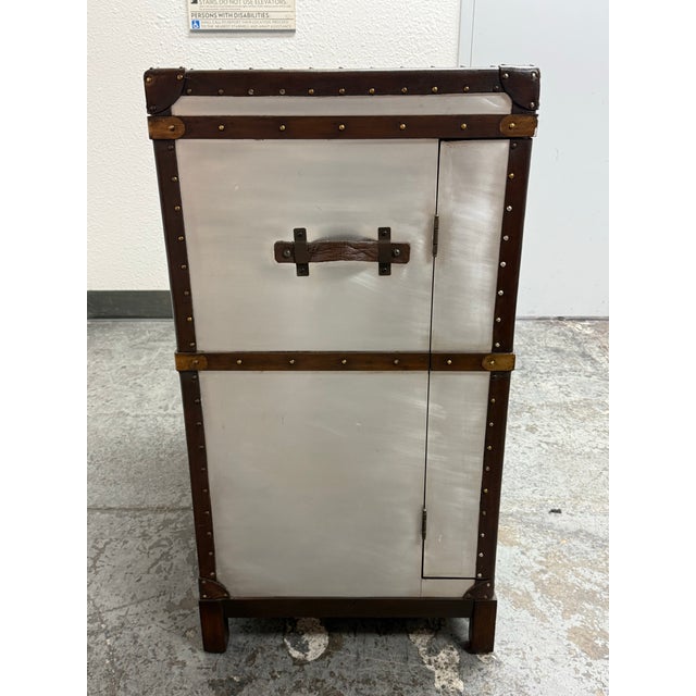 2010s Timothy Oulton for Restoration Hardware Richards’ Style Aluminum Steamer Trunk Bar Cabinet For Sale - Image 5 of 12
