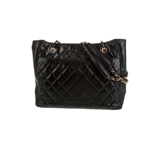 Chanel Quilted Black Caviar Skin Shoulder Bag / Tote, Golden Chain & Hardware For Sale - Image 13 of 18