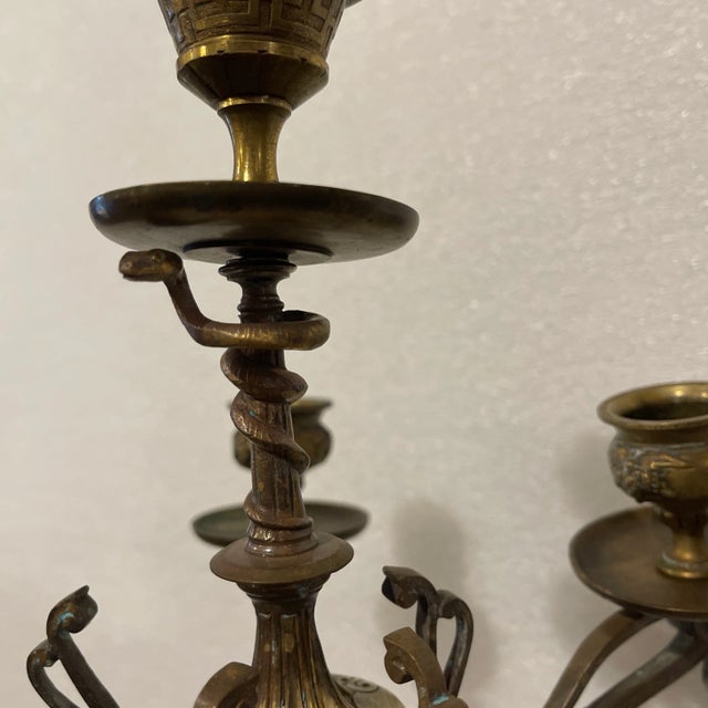 Late 19th Century Fine French Art Nouveau Bronze Candelabra on Marble Bases - A Pair For Sale - Image 5 of 7