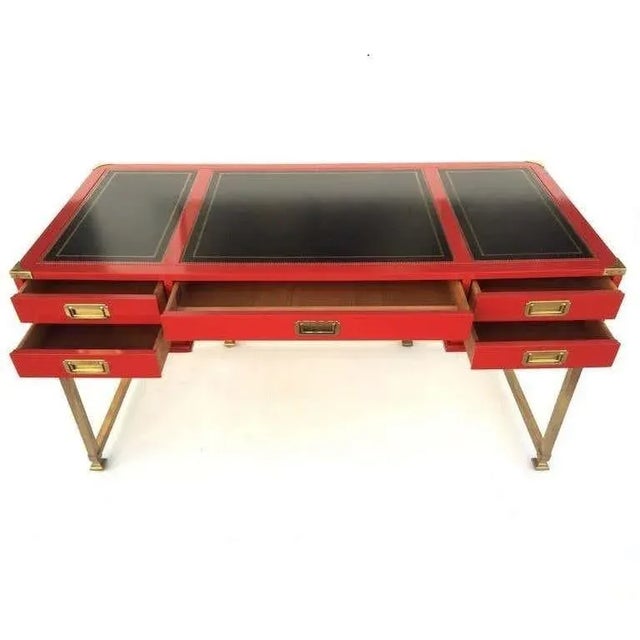 Vintage Campaign Style Red Lacquered Writing Table/Desk For Sale - Image 4 of 8