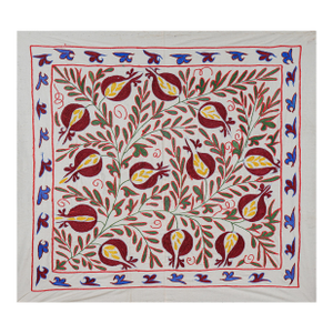 Square Suzani Wall Art With Red and Yellow Pomegranates