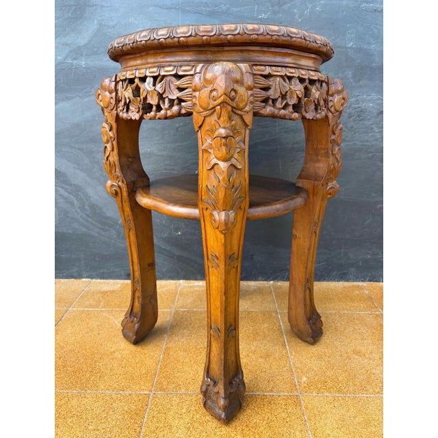 Brown Chinese Carved Hardwood Side Table, Mid-20th Century For Sale - Image 8 of 11