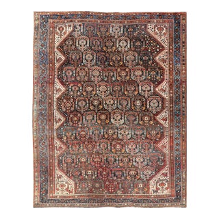 Antique Persian Qashqai Rug With Intricate Tribal Motifs and Rich Color Palette 6'10"x9'3" For Sale