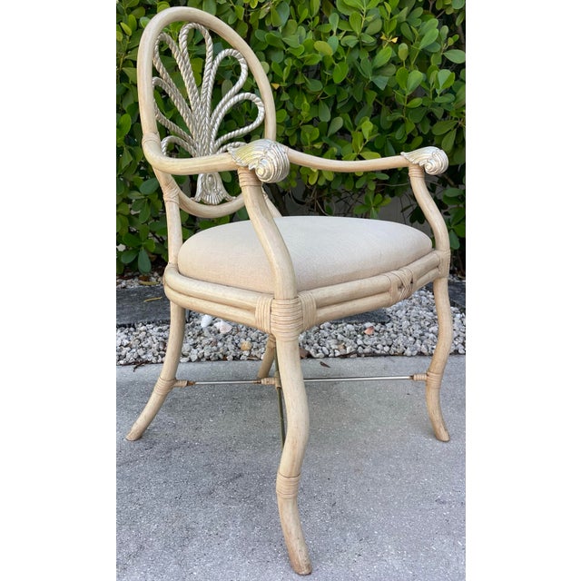 Late 20th Century Ferguson Copeland Coastal Palm Beach Faux Bamboo Dining Armchairs - Set of 6 For Sale - Image 5 of 13